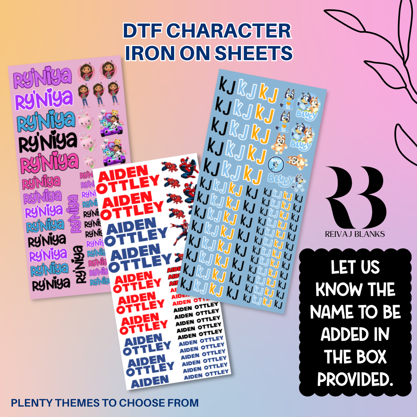 DTF CHARACTER IRON ON SHEETS