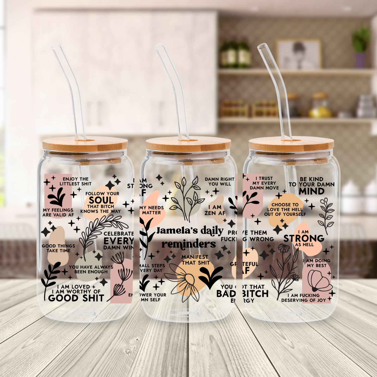 CUSTOM NAME DAILY AFFIRMATIONS GLASS CAN 16oz