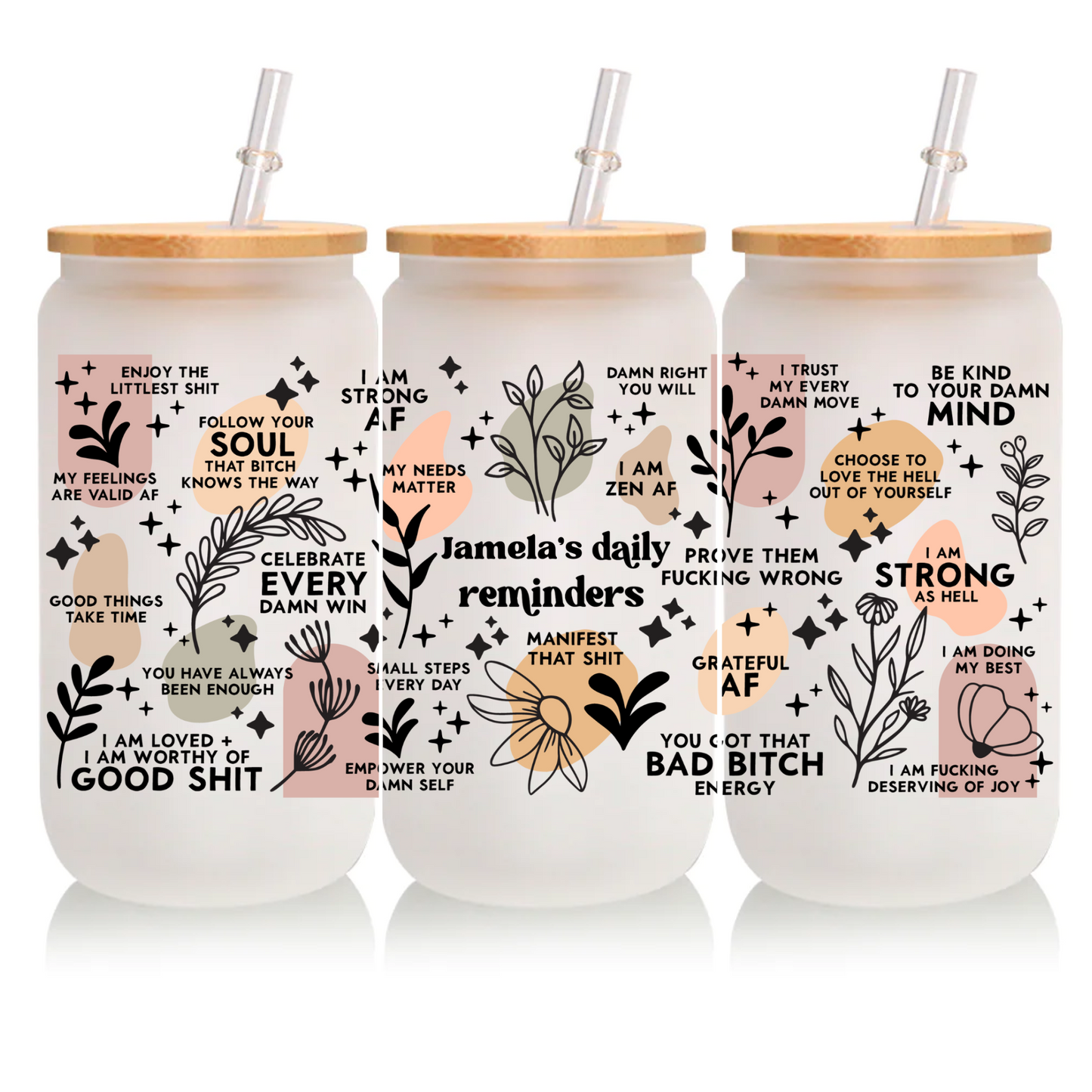 CUSTOM NAME DAILY AFFIRMATIONS GLASS CAN 16oz