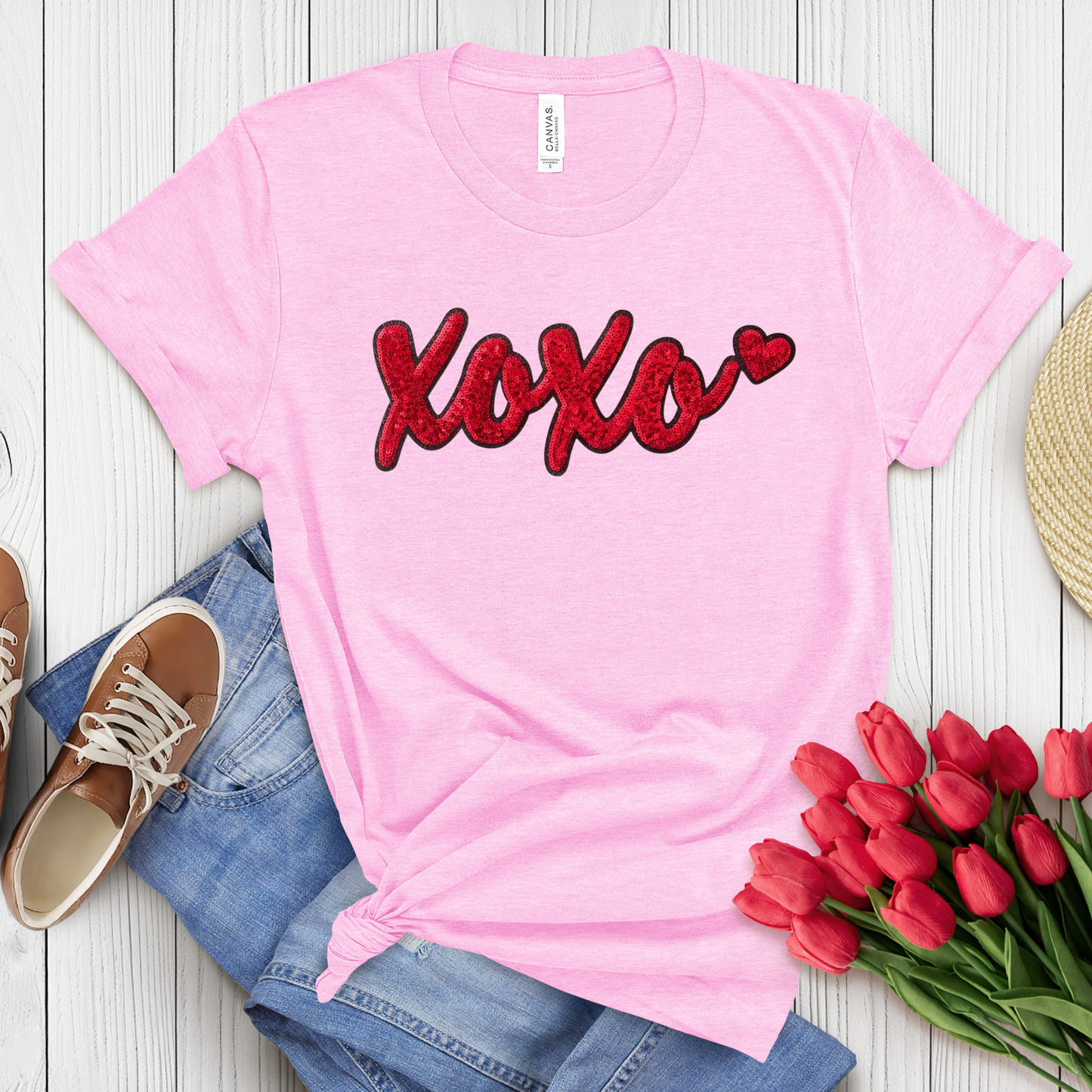 SEQUINS RED XOXO T-SHIRT