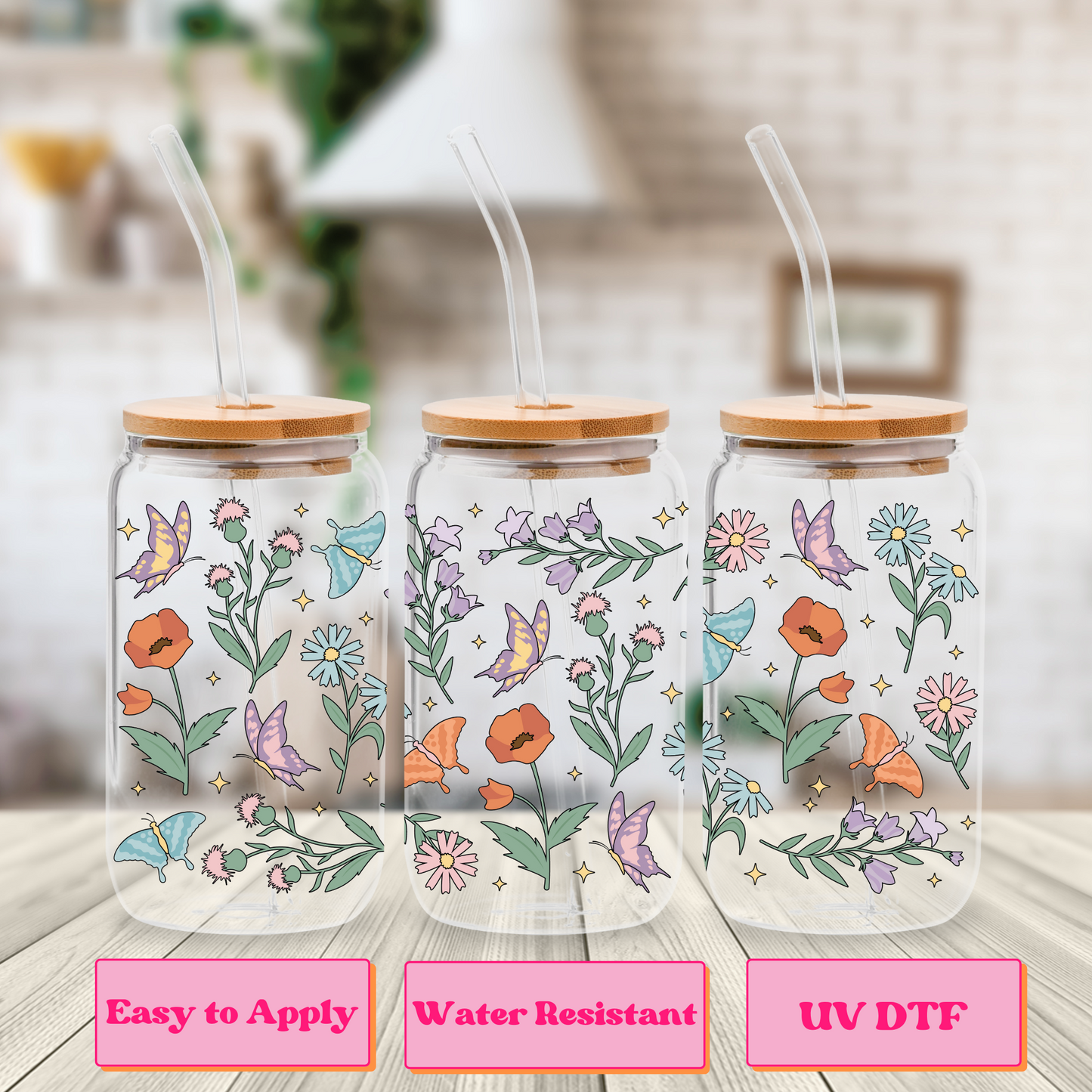 BUTTERFLIES & FLOWERS UV DTF WRAP