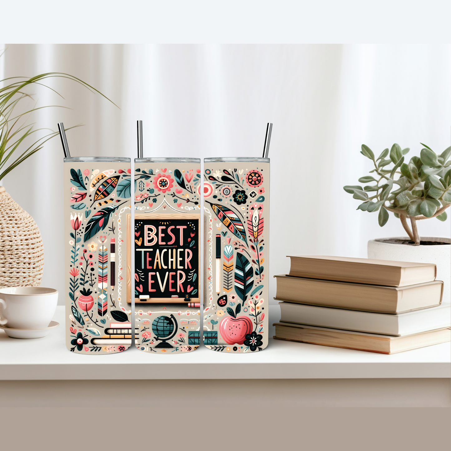 BEST TEACHER EVER FLORAL TUMBLER 20 OZ