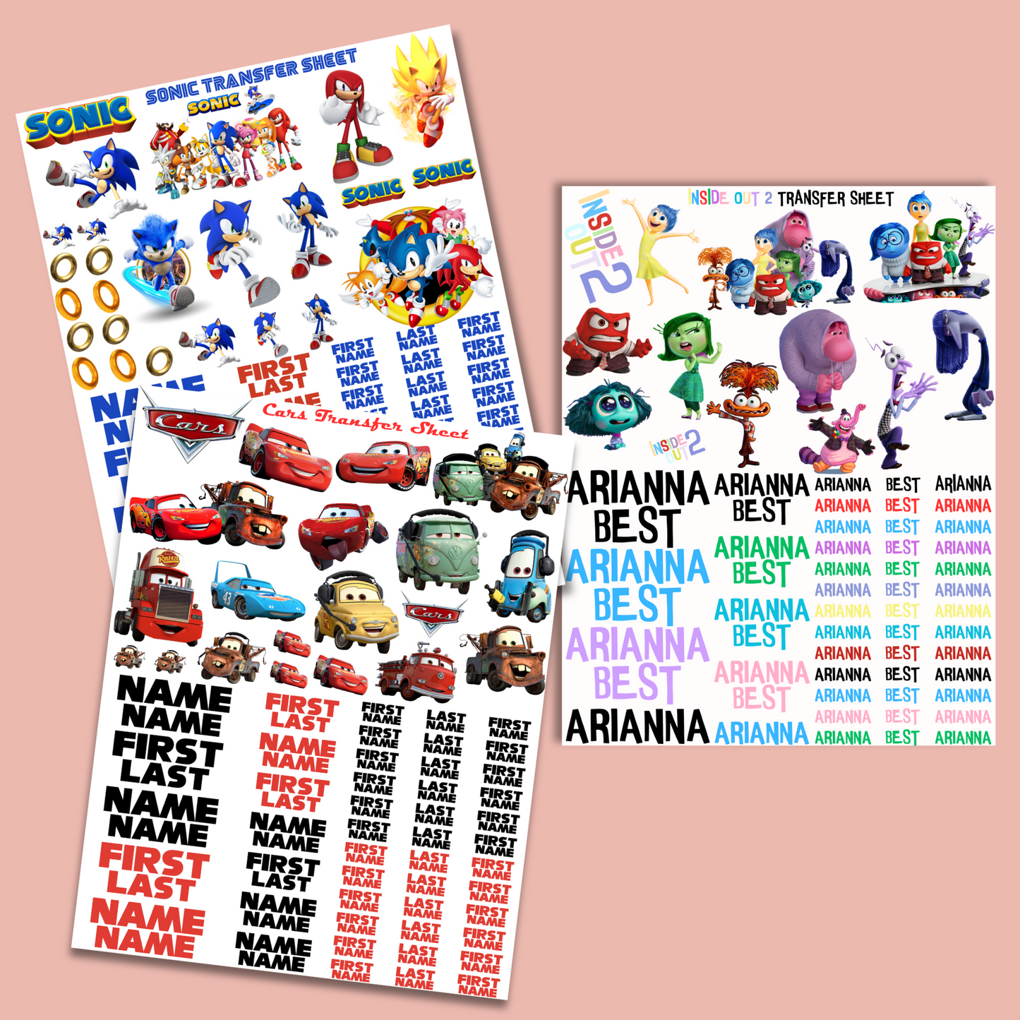 DTF CHARACTER TRANSFER SHEETS