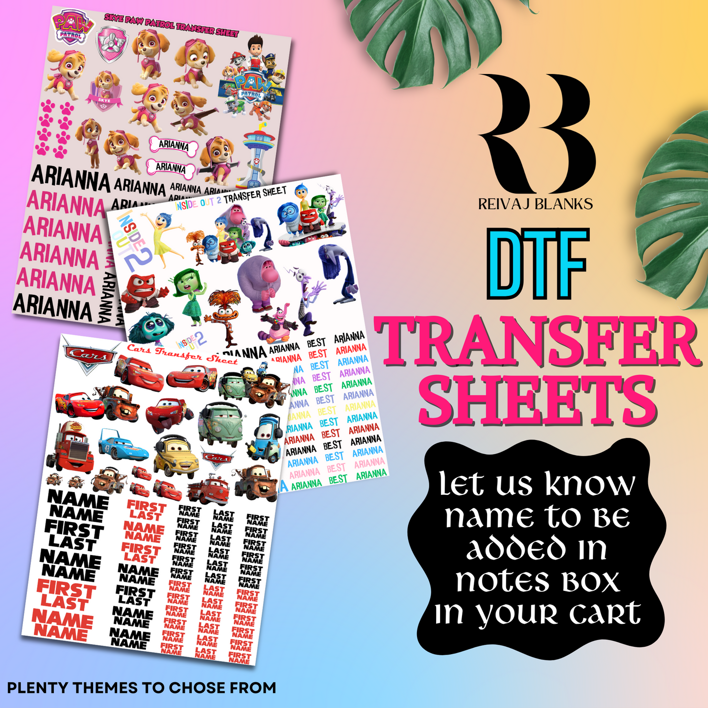 DTF CHARACTER TRANSFER SHEETS