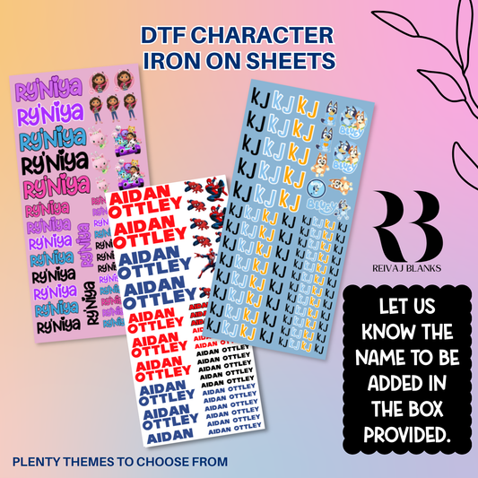 DTF CHARACTER IRON ON SHEETS