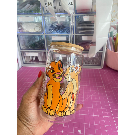 CUTE LIONS GLASS CAN 16 OZ