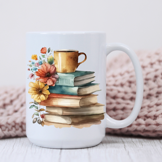 FLORAL BOOK MUG 15 OZ