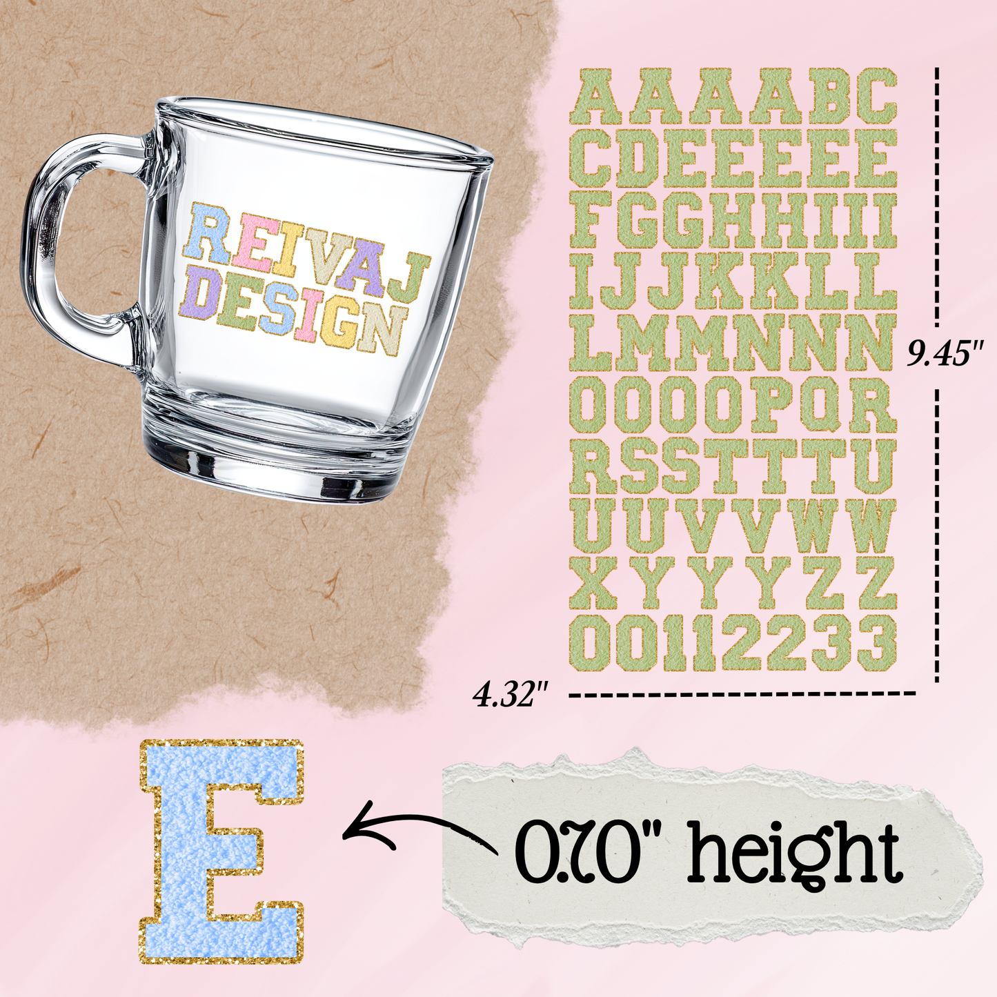 Letter Sticker Sheet | Chenille Letters Field Green {Double Sided}