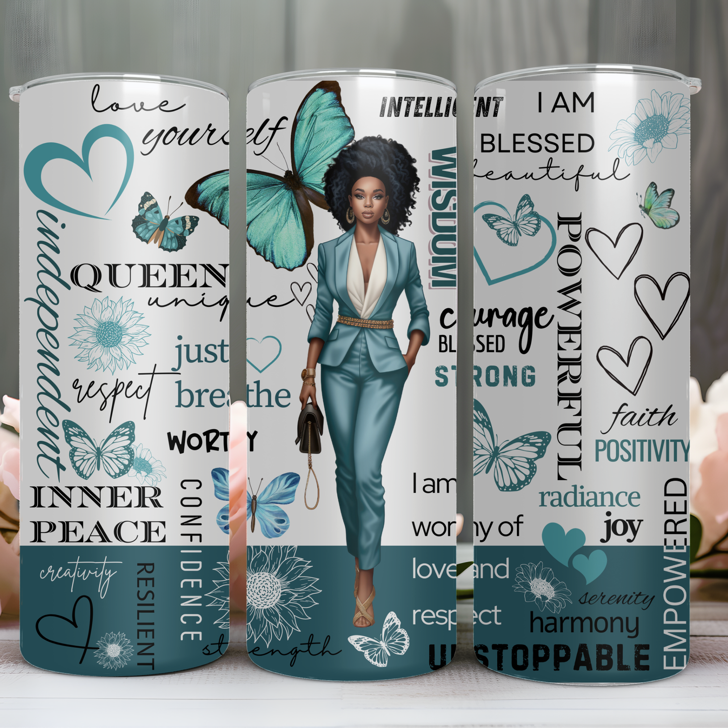 TURQUOISE INSPIRATIONAL WOMEN AFFIRMATION TUMBLER 20 oz