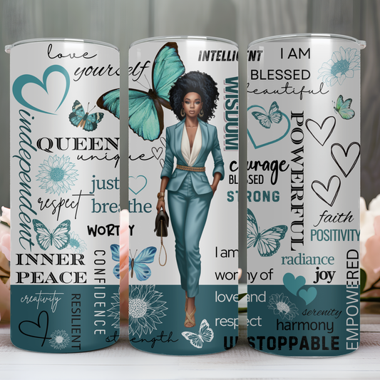 TURQUOISE INSPIRATIONAL WOMEN AFFIRMATION TUMBLER 20 oz