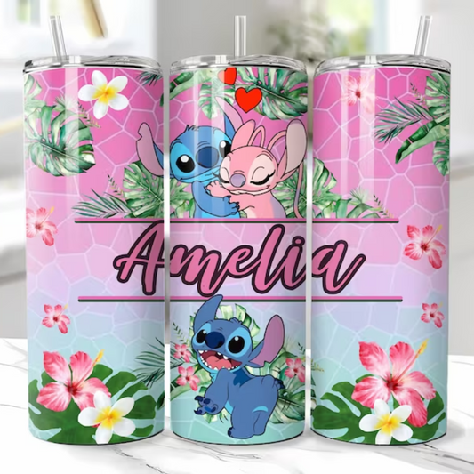 PINK STITCH CUSTOM NAME TUMBLER