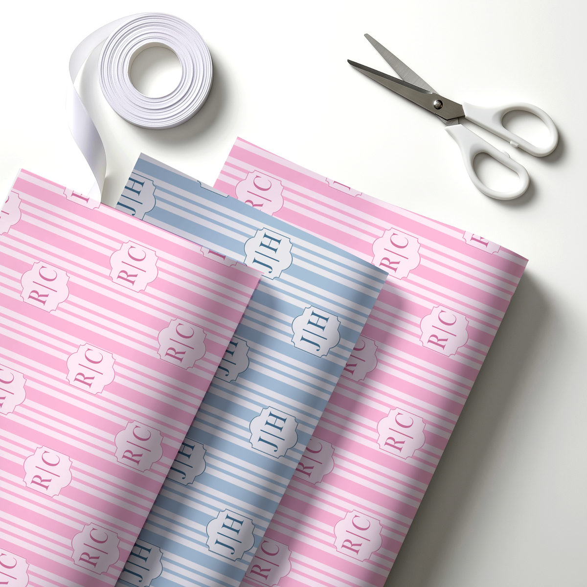CUSTOM MONOGRAM BIRTHDAY / BABY SHOWER GIFT PAPER 3PK