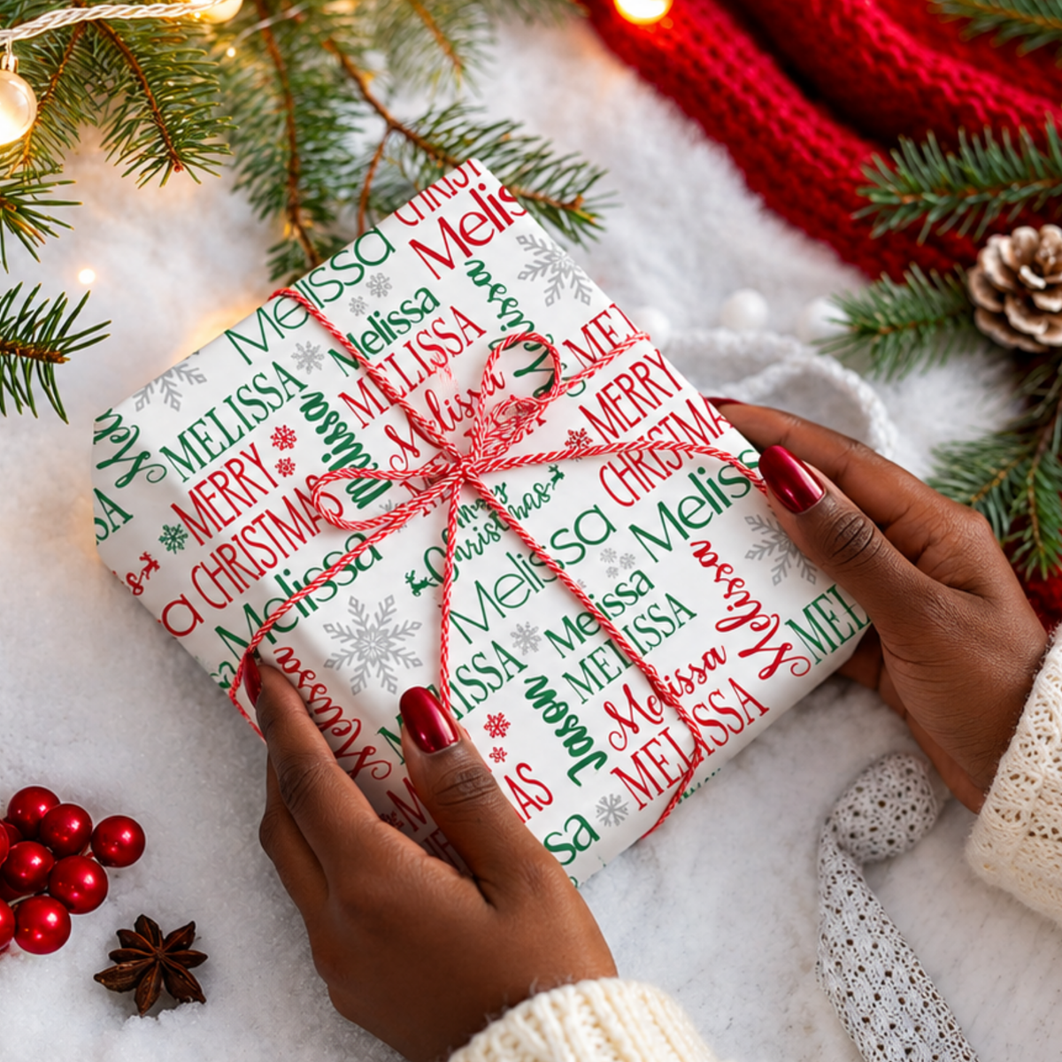 CUSTOM NAME CHRISTMAS WRAPPING PAPER 3PK