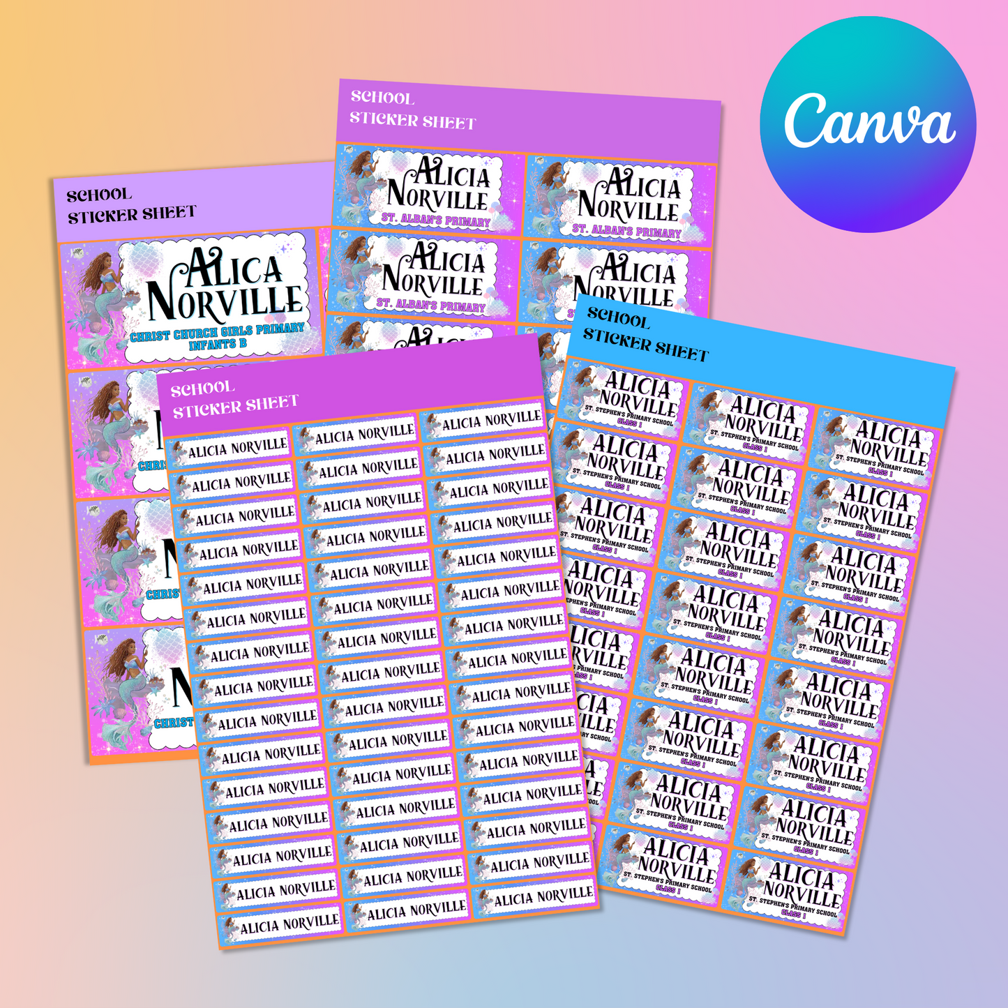 MERMAID EDITABLE STICKER TEMPLATE