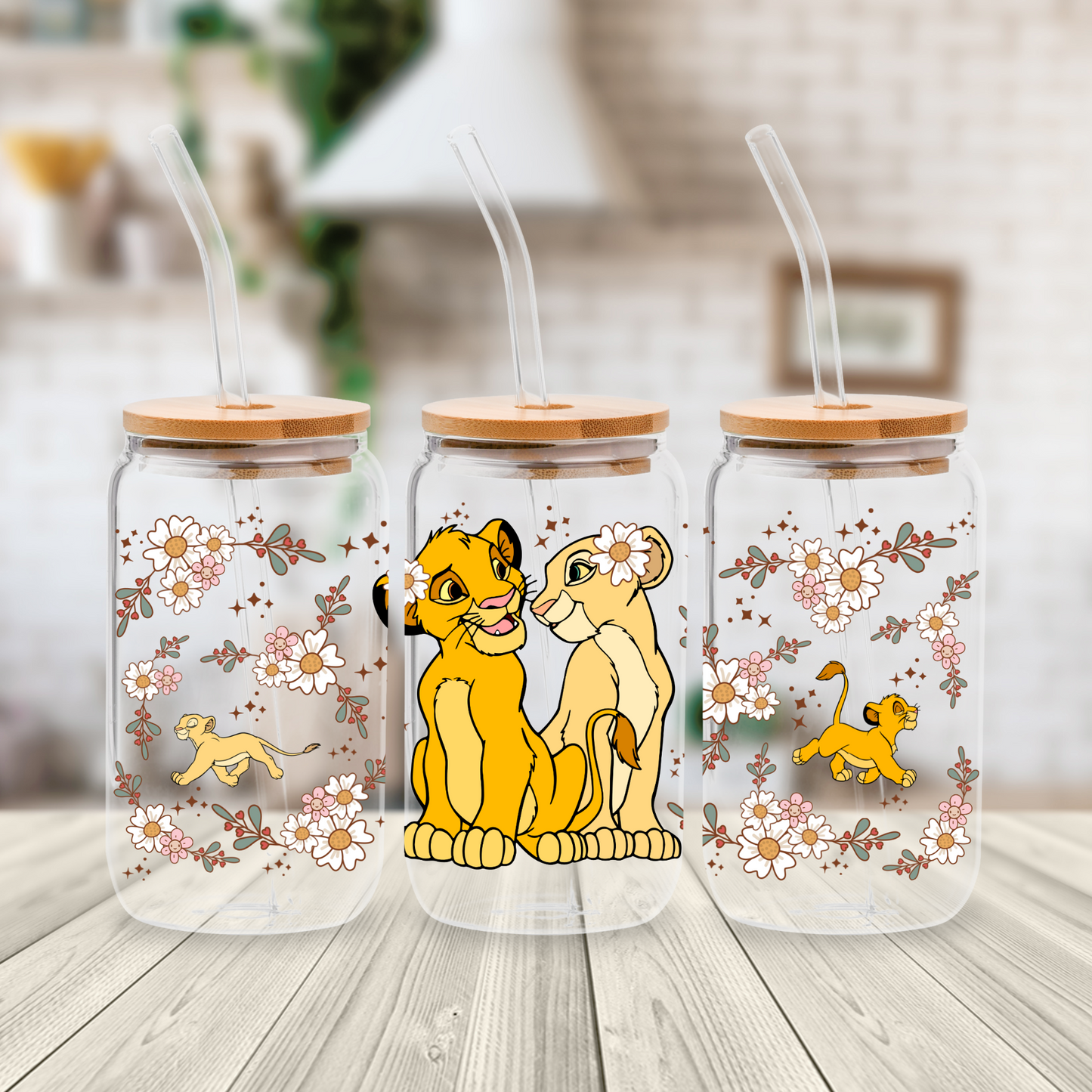 SIMBA AND NALA FLORAL UV DTF TRANSFER (RTS)