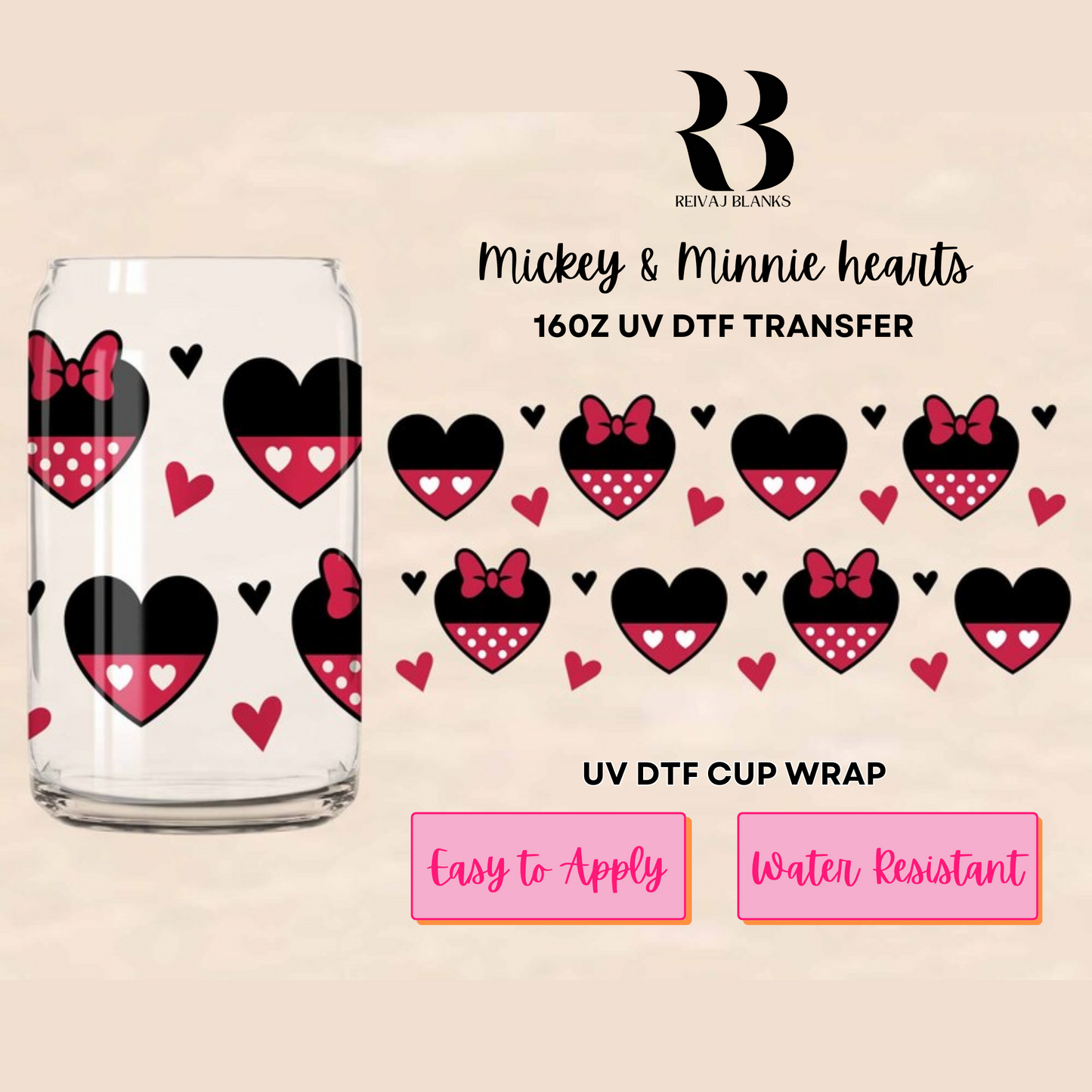 MICKEY & MINNIE HEARTS UV DTF WRAP