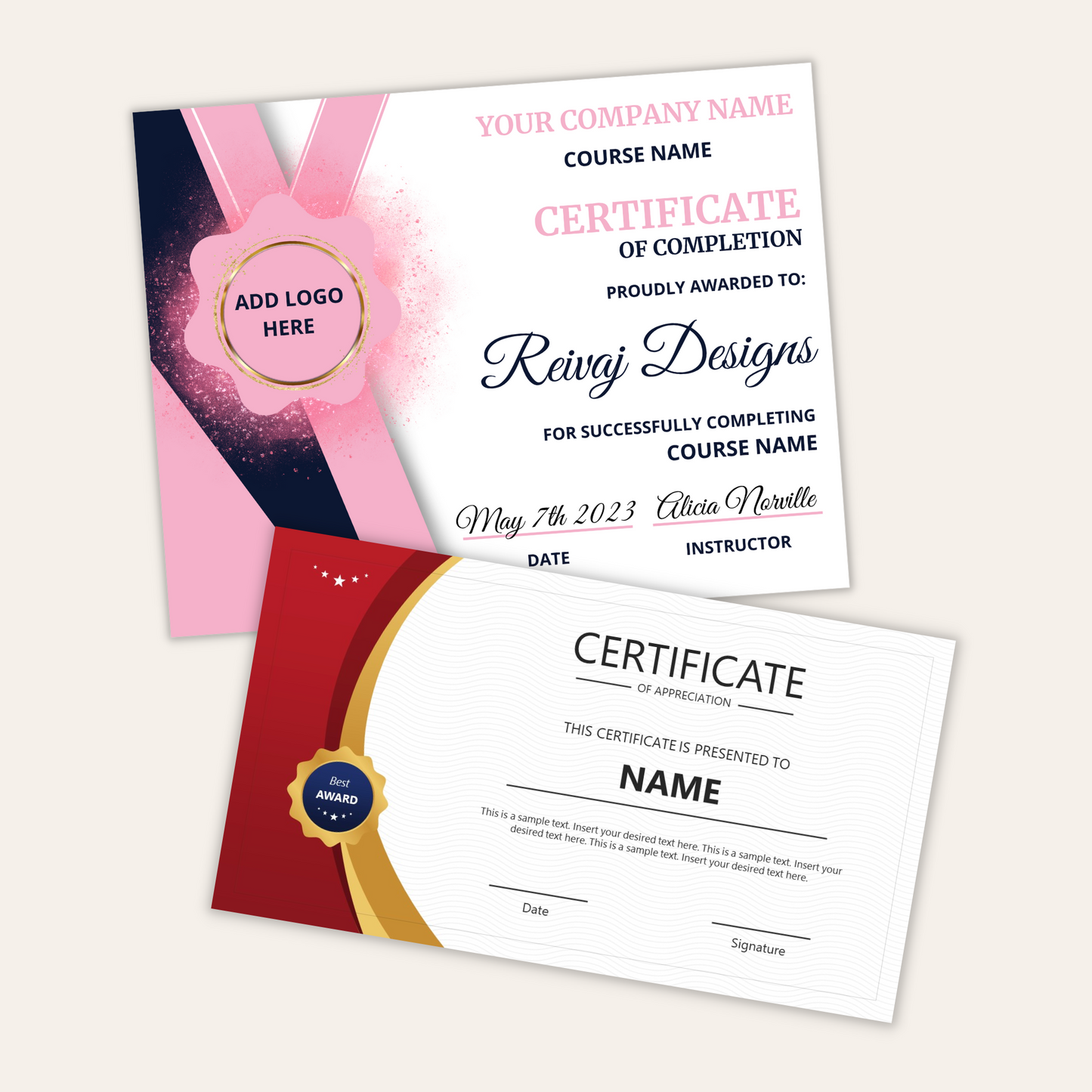 CUSTOMIZED MASTER CLASS CERTIFICATES