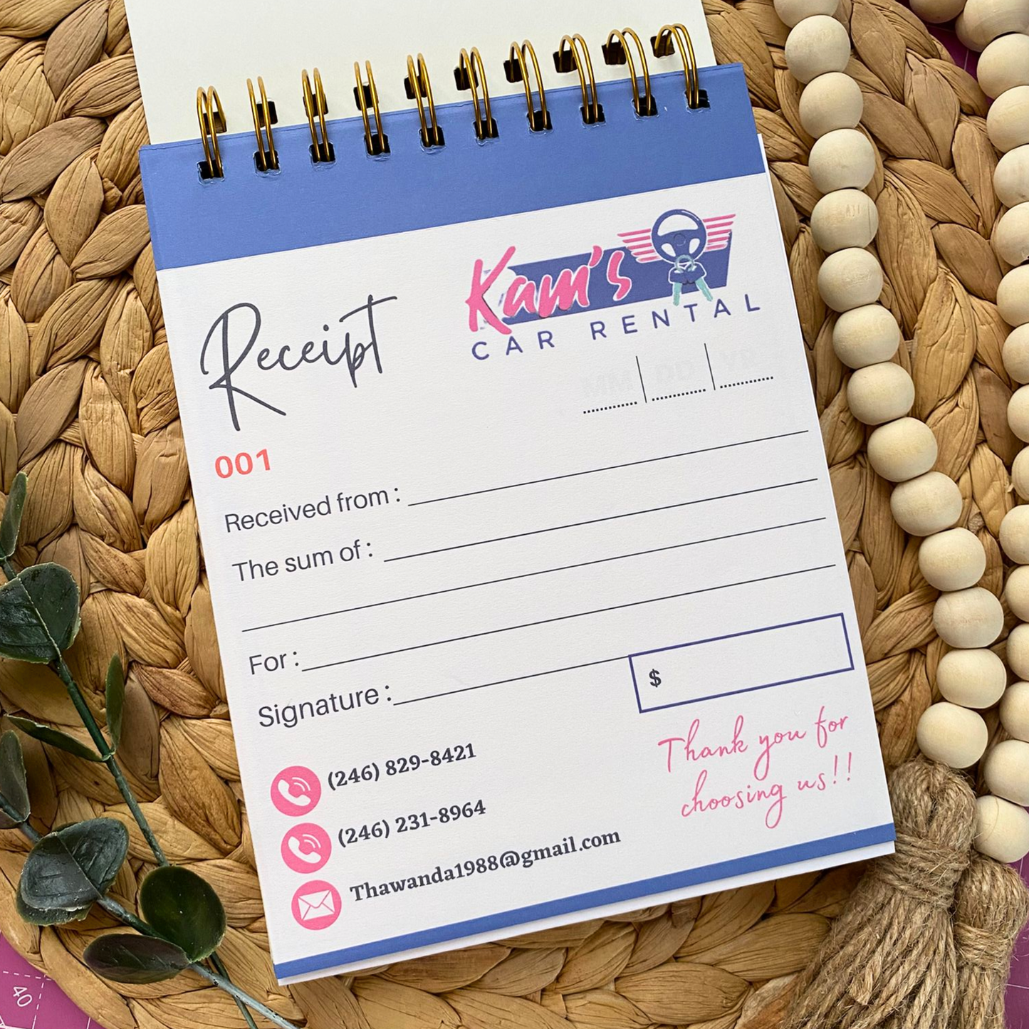 CUSTOMIZED RECEIPT BOOK