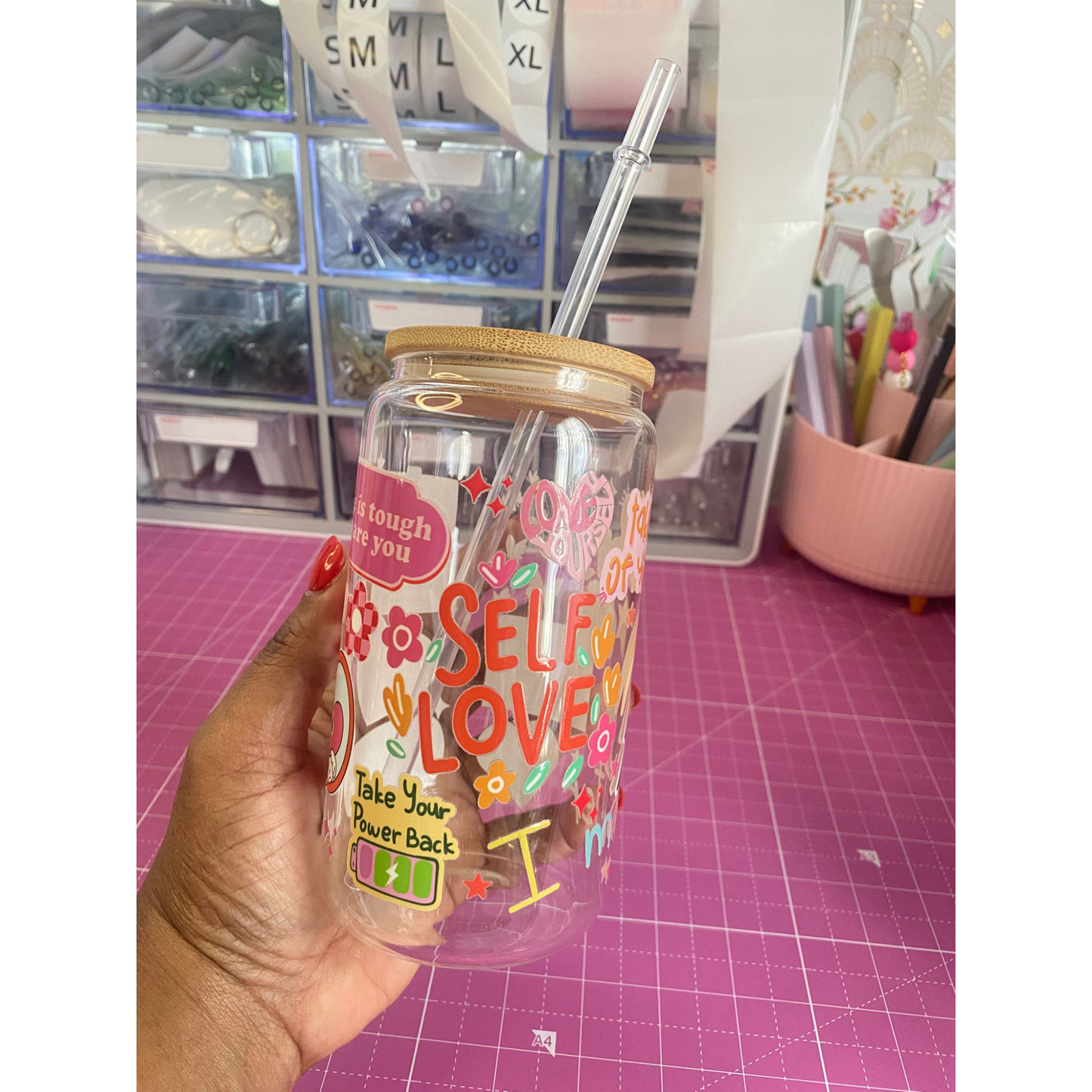 SELF LOVE GLASS CAN 16OZ