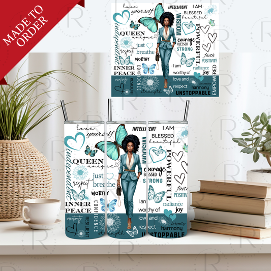 TURQUOISE INSPIRATIONAL WOMAN OF COLOR SUBLIMATION TRANSFER 20oz