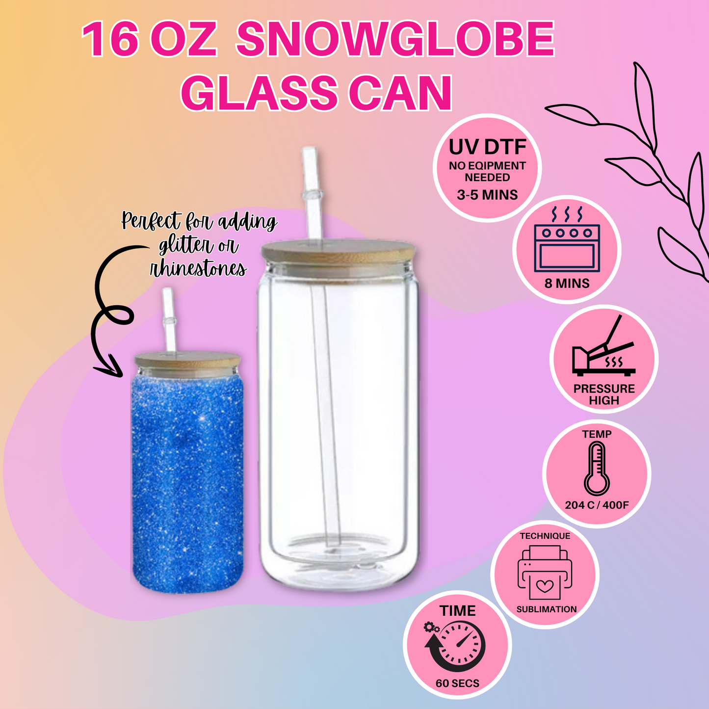 SNOWGLOBE GLASS CAN 16 OZ (SUBLIMATION BLANK)