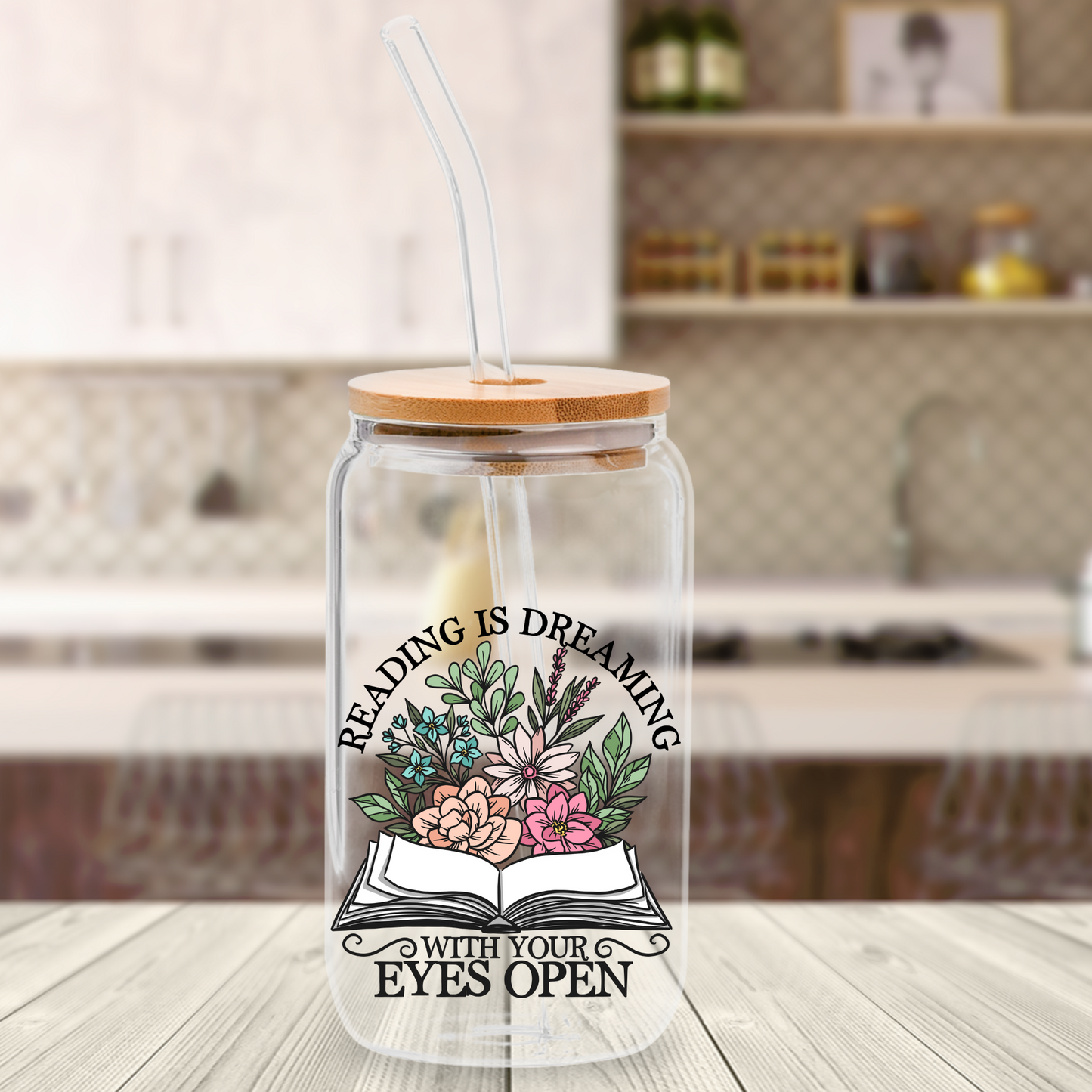 READING IS DREAMING WITH YOUR EYES OPEN GLASS CAN 16 oz