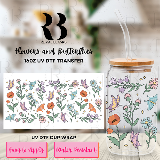 BUTTERFLIES & FLOWERS UV DTF WRAP