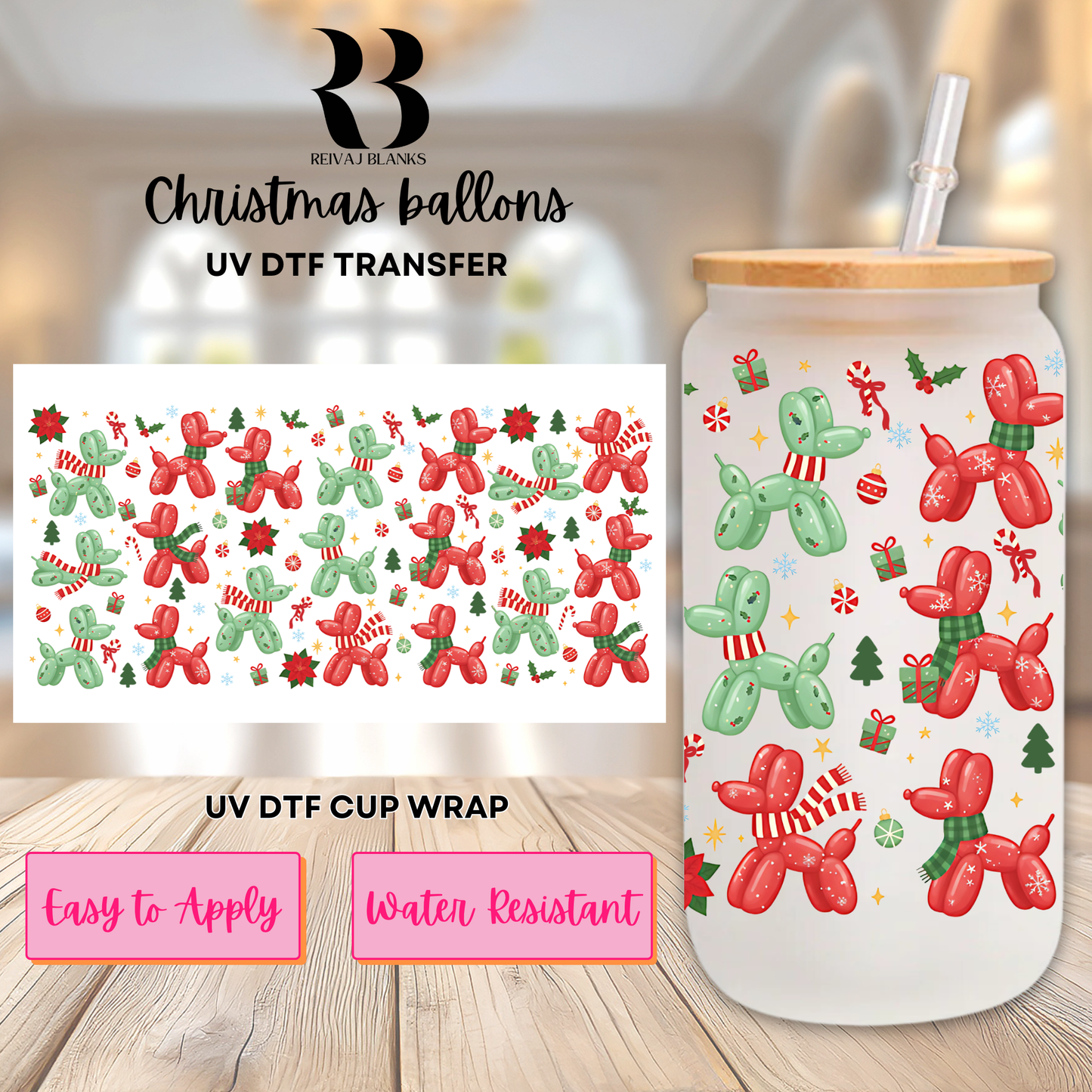 FUN CHRISTMAS BALLONS (DOUBLE SIDED) UV DTF 16 OZ