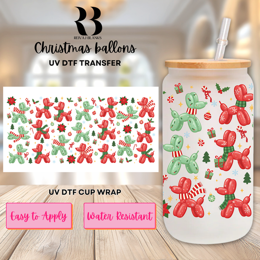 FUN CHRISTMAS BALLONS (DOUBLE SIDED) UV DTF 16 OZ