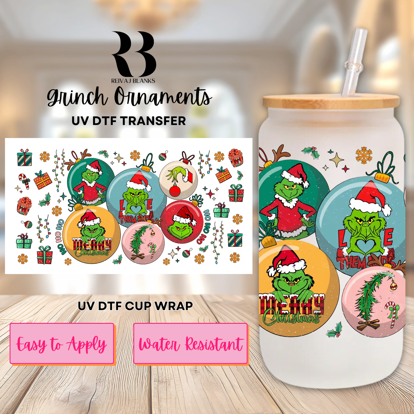 GREEN GUY ORNAMENTS (DOUBLE SIDED) UV DTF 16 OZ