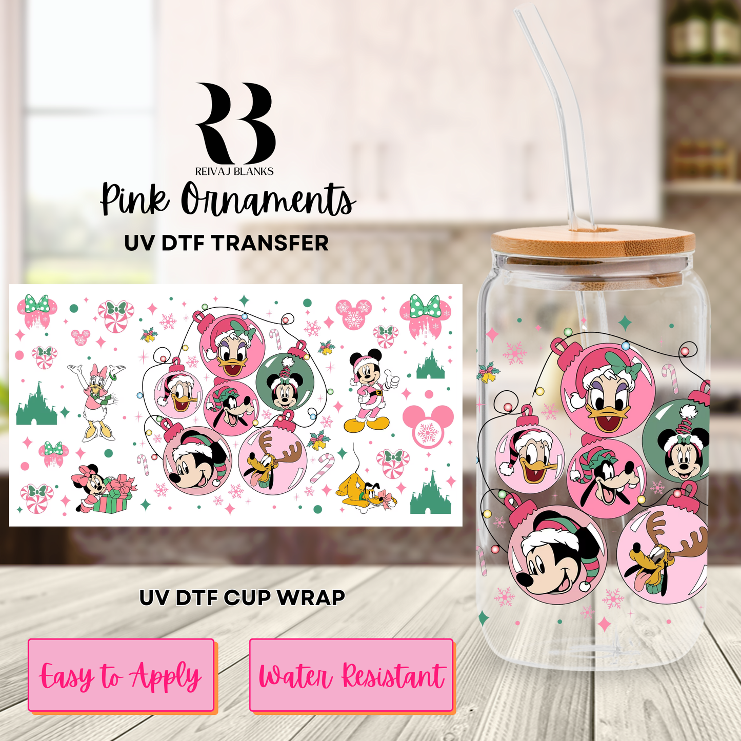 PINK ORNAMENTS (SINGLE SIDED) UV DTF 16 OZ