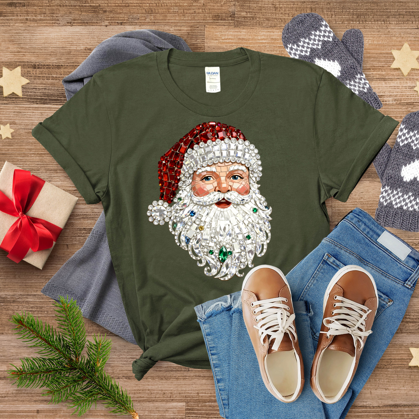 RHINESTONE SANTA T-SHIRT